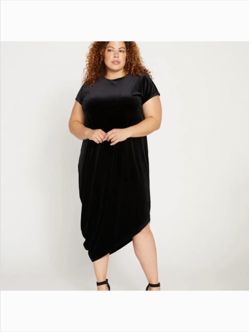 American Standard Black Velvet Geneva Asymmetrical Hem Dress New S